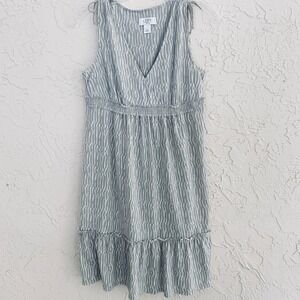 LOFT Petites Coastal Cottage Dress Women Small Petite Gray White Ruffle Beachy
